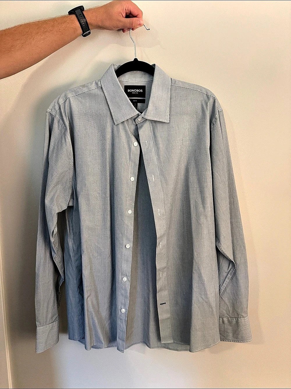 Bonobos Wrinkle-Free Slim Fit Dress Shirt Blue/White Stripe